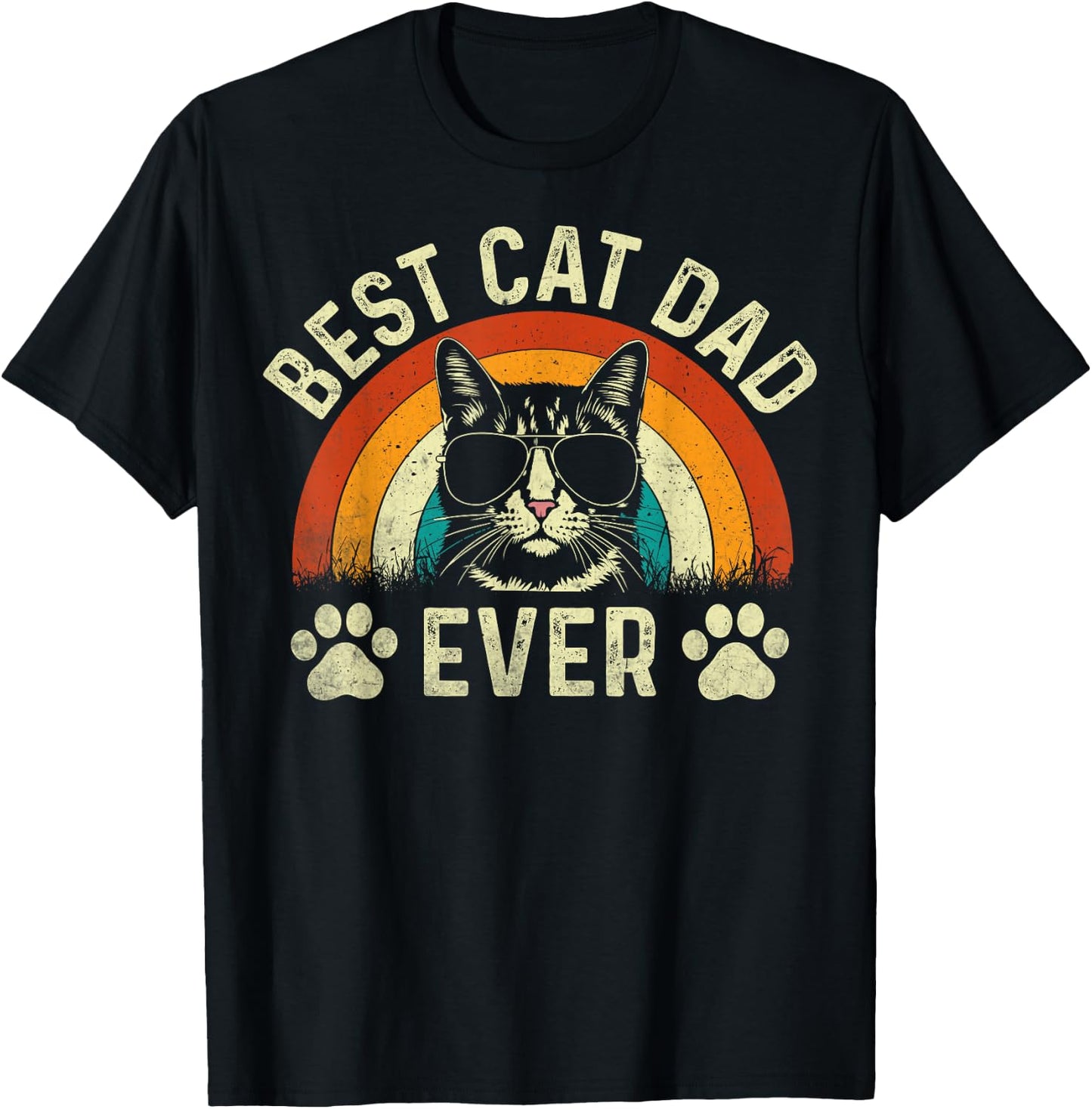 Cat Dad Best Cat Dad Ever Funny Cat Daddy Vintage T-Shirt - T-Shirt | Black
