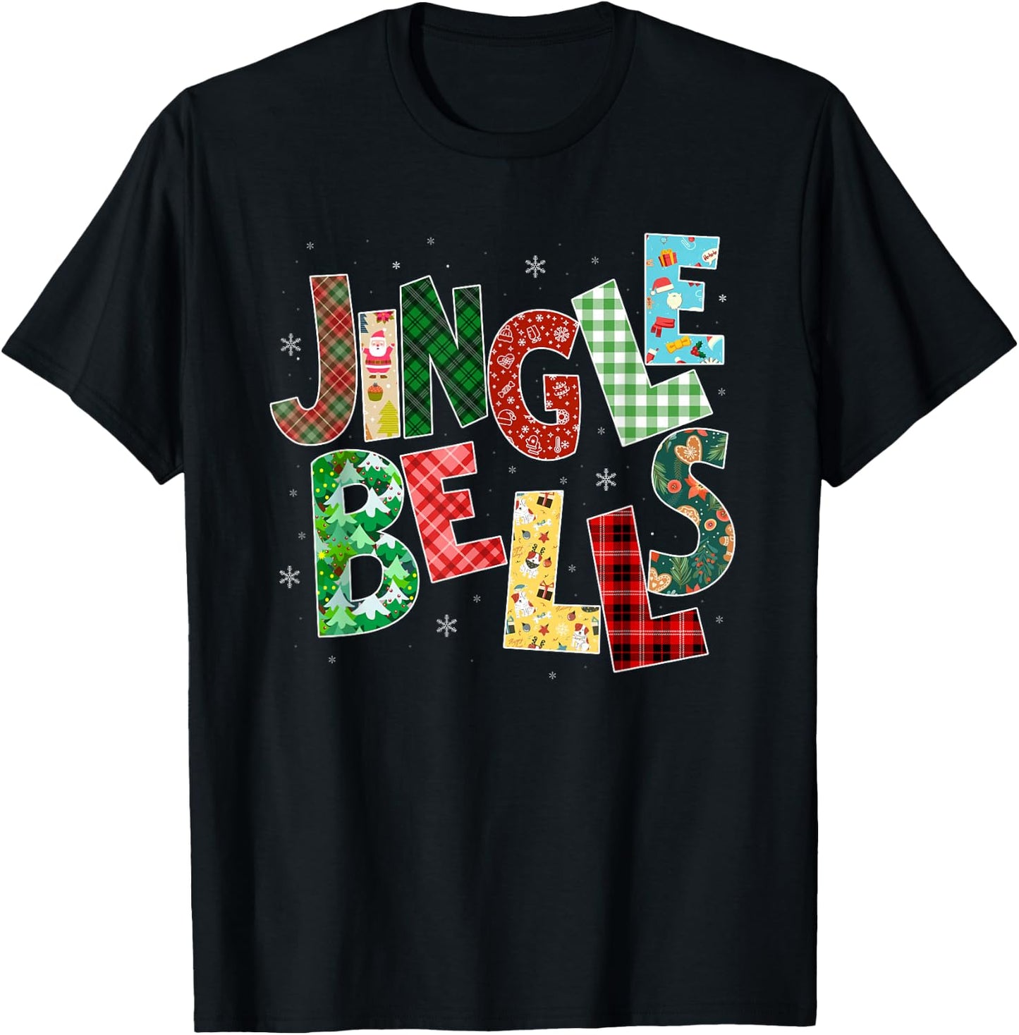 Red Plaid Jingle Bells Christmas Matching Family Pajama T-Shirt - T-Shirt | Black