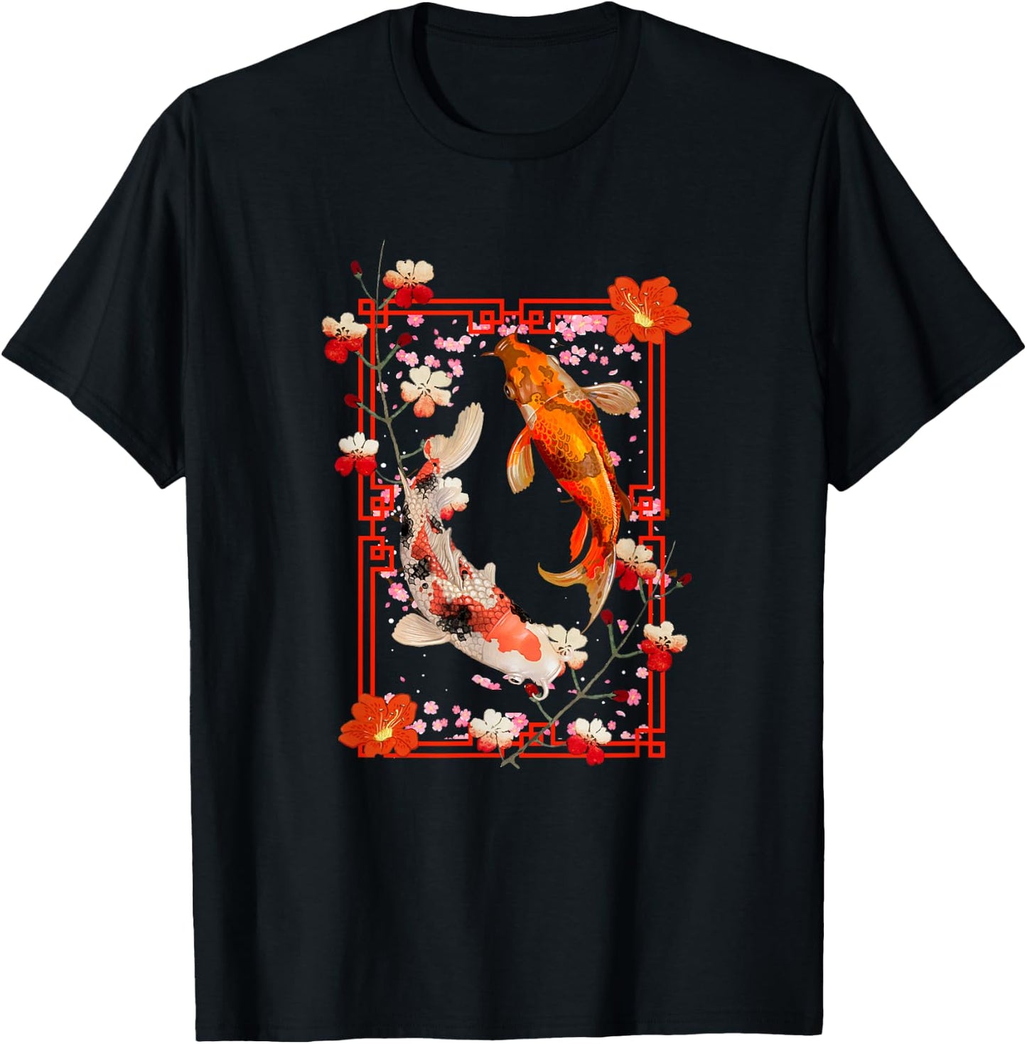 Koi Fish Coi Carp Nishikigoi Fish Japanese Cherry Blossom T-Shirt - T-Shirt | Black