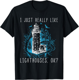 Lighthouse I Just Really Like Lighthouses Seagull Boating T-Shirt - T-Shirt | Black