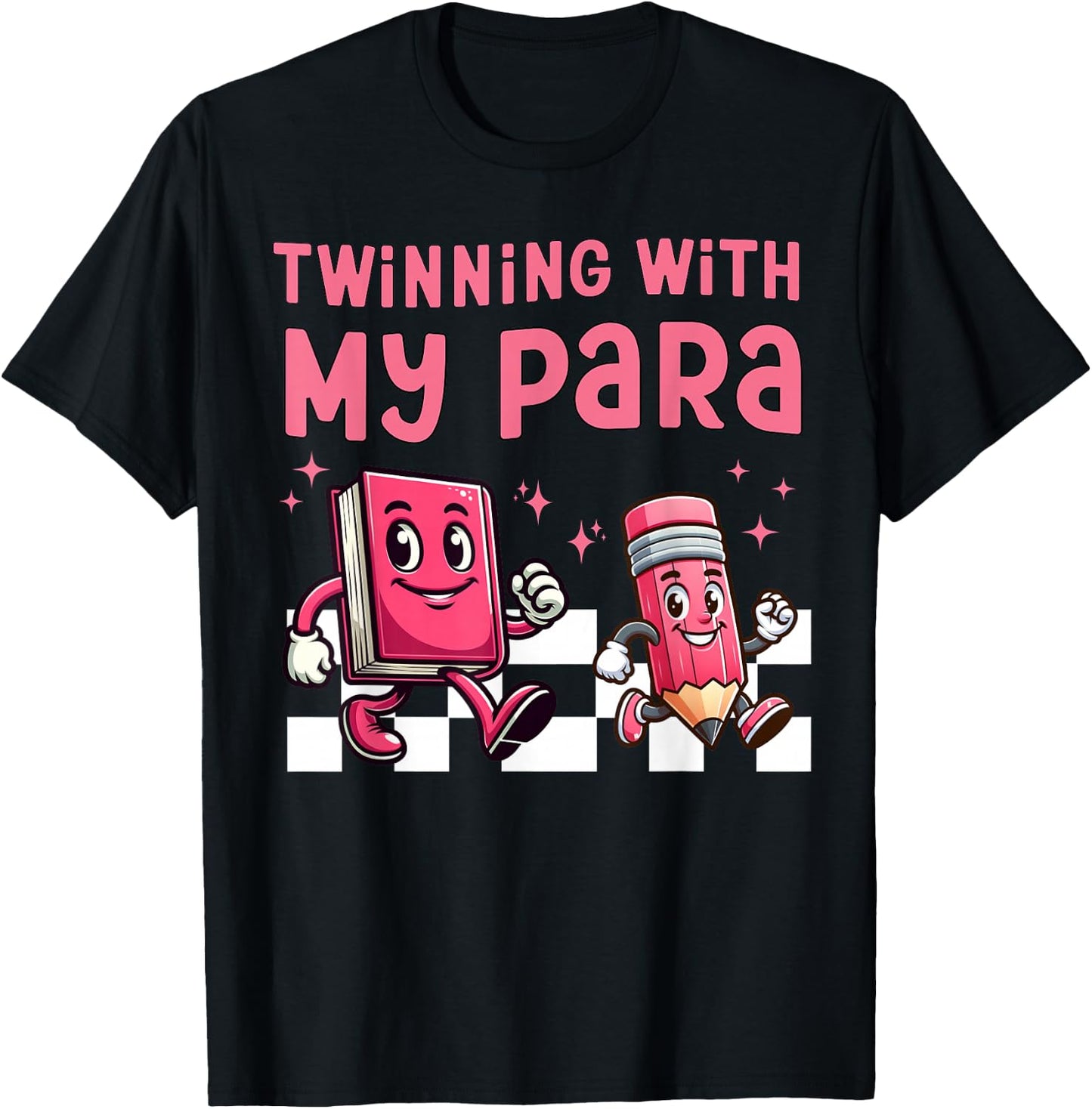 Twinning With My Para Teacher Matching Paraprofessional 70s T-Shirt - T-Shirt | Black