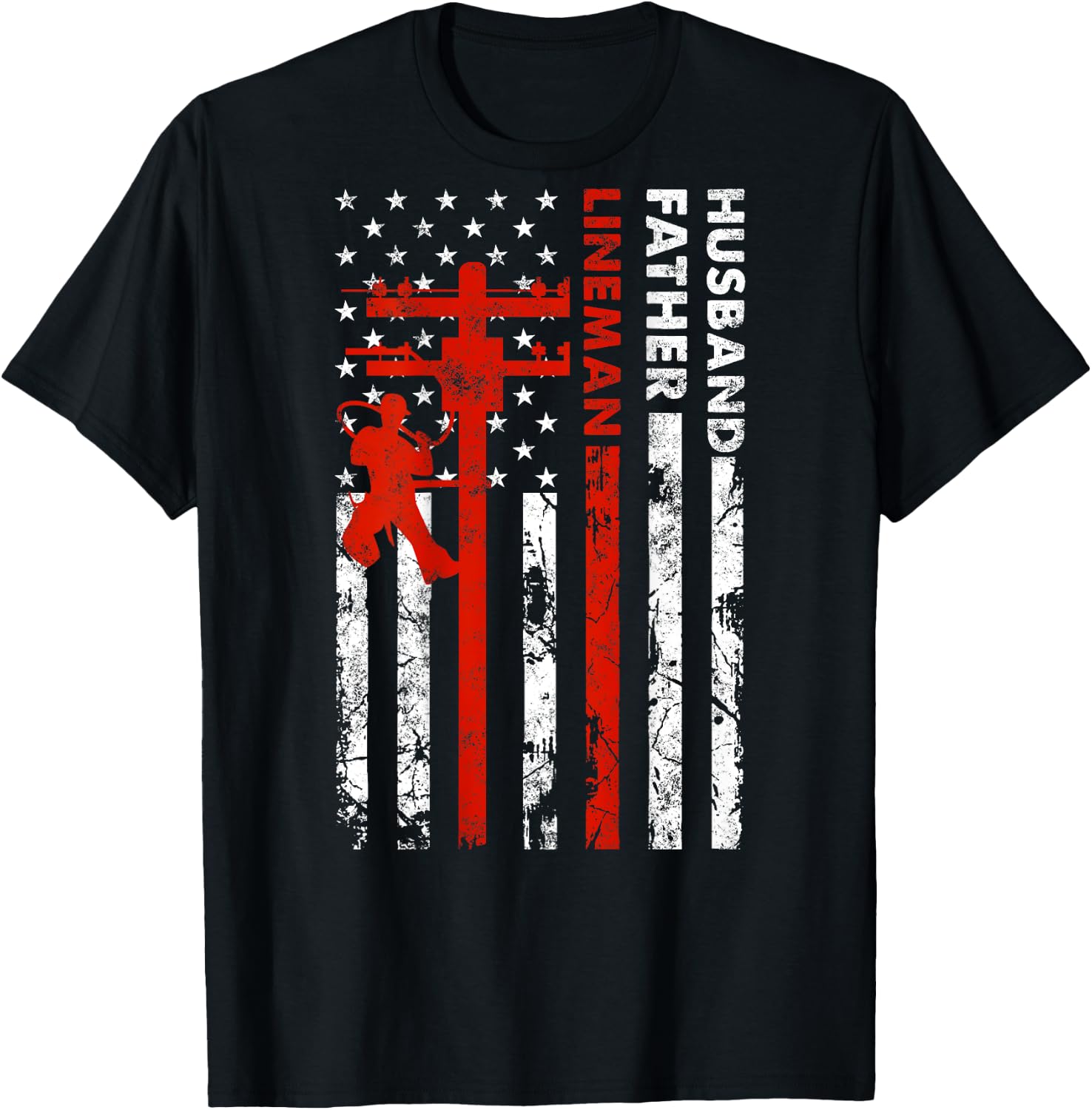 Electric Cable Lineman Husband Father Dad Fathers Day gift T-Shirt - T-Shirt | Black