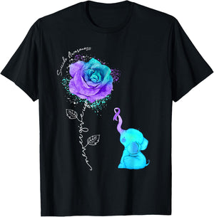 Suicide Prevention Awareness Flower Elephant Ribbon T-Shirt - T-Shirt | Black