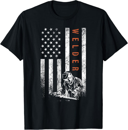 Welder American Flag Design Welding T-Shirt - T-Shirt | Black