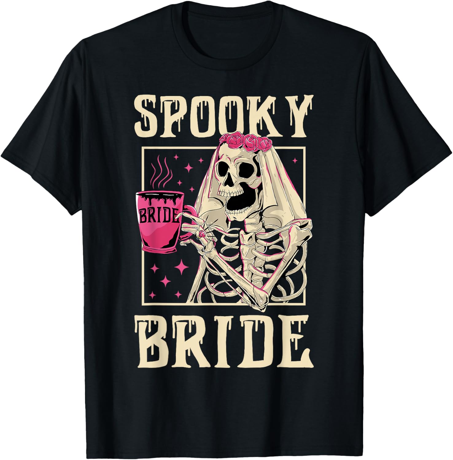 Skeleton Spooky Bride Wedding Bachelorette Halloween Party T-Shirt - T-Shirt | Black