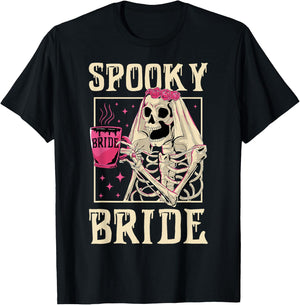 Skeleton Spooky Bride Wedding Bachelorette Halloween Party T-Shirt - T-Shirt | Black