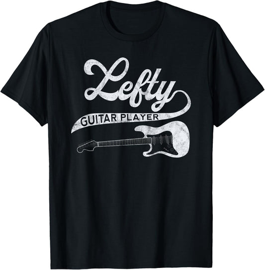 Left Handed Guitarist Lefty Guitar Player Retro Band Member T-Shirt - T-Shirt | Black