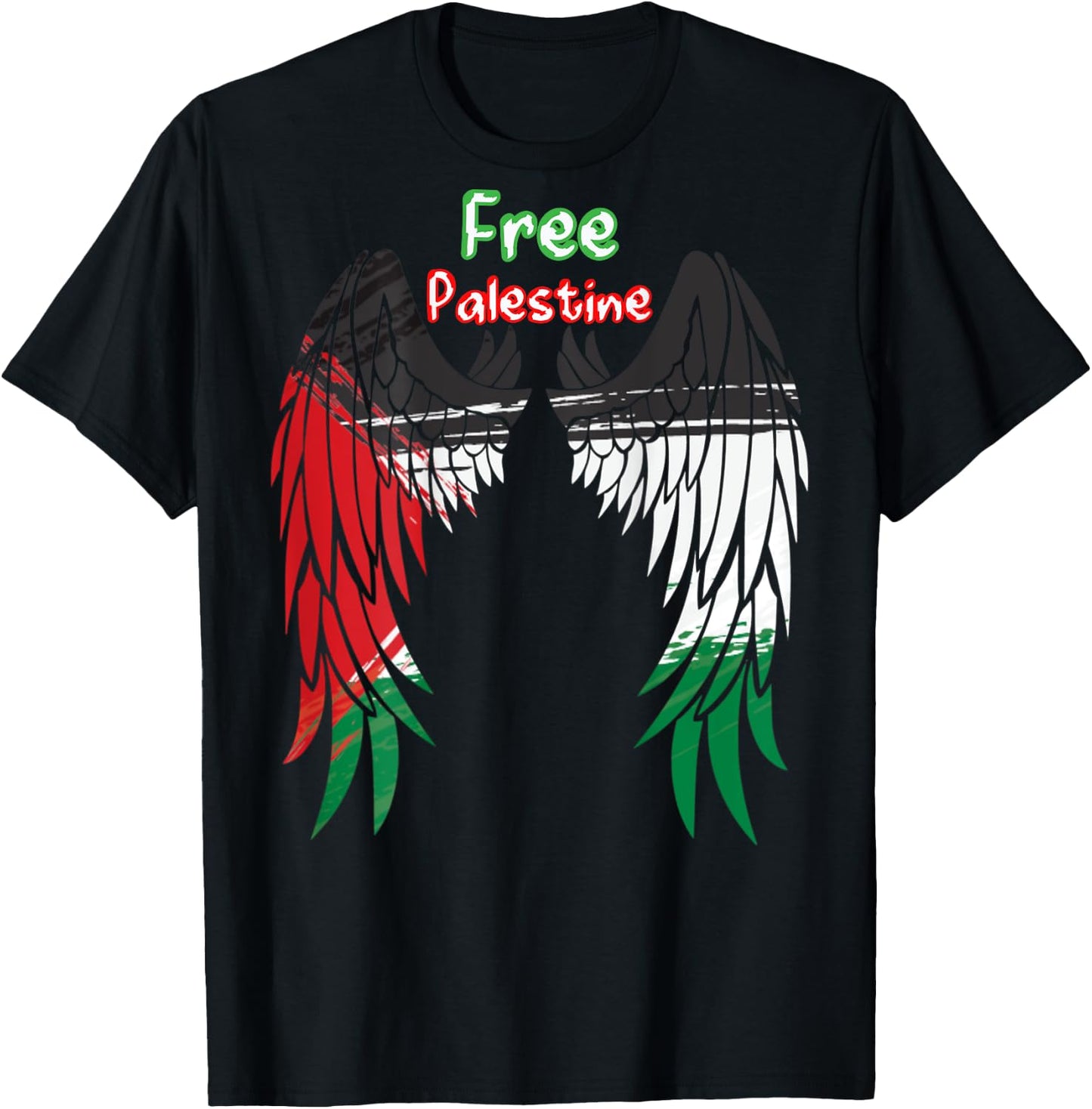 Palestine Flag Dad On Back Side Palestinian Angel Kids Wings T-Shirt - T-Shirt | Black
