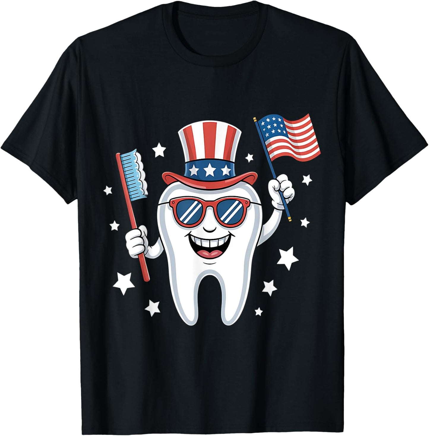4th Of July Dentist Tooth Dental Patriotic Women Men Kids T-Shirt - T-Shirt | Black