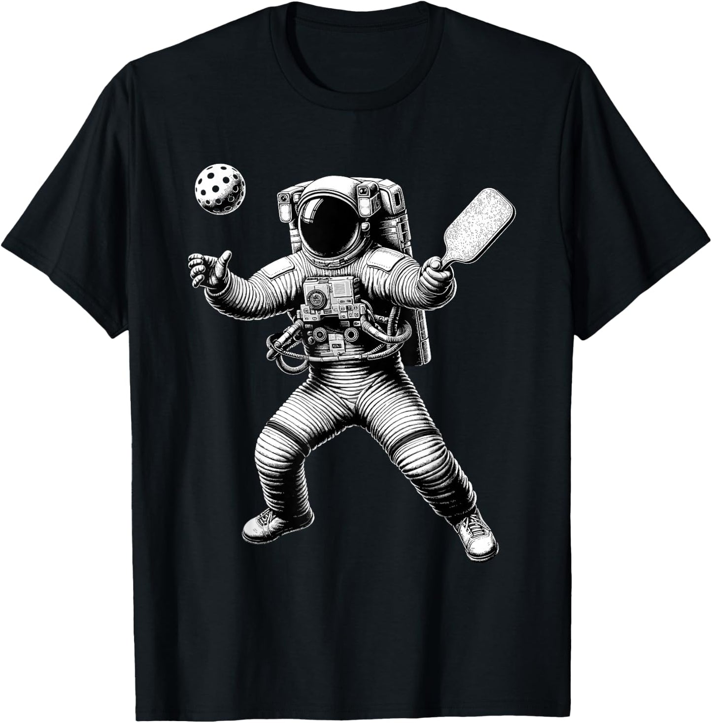Space Astronaut Playing Pickleball For Pickle Ball Player T-Shirt - T-Shirt | Black