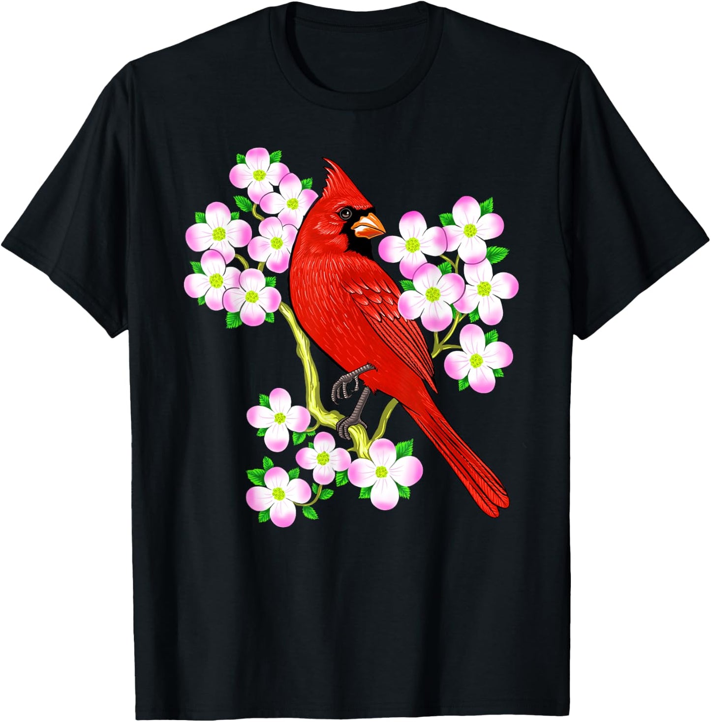 Red Cardinal Bird Dogwood Flower North Carolina Virginia T-Shirt - T-Shirt | Black