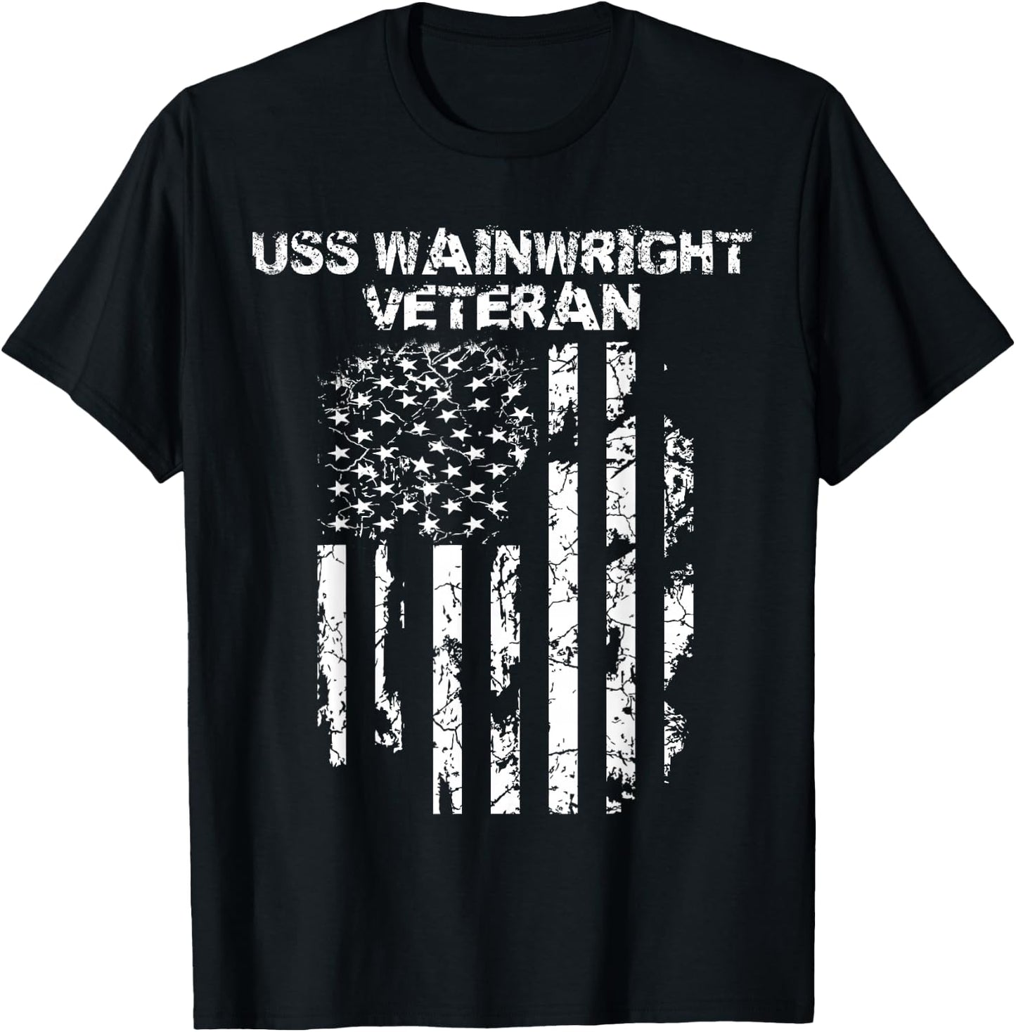 USS Wainwright Military Veteran Distressed USA Flag T-Shirt - T-Shirt | Black
