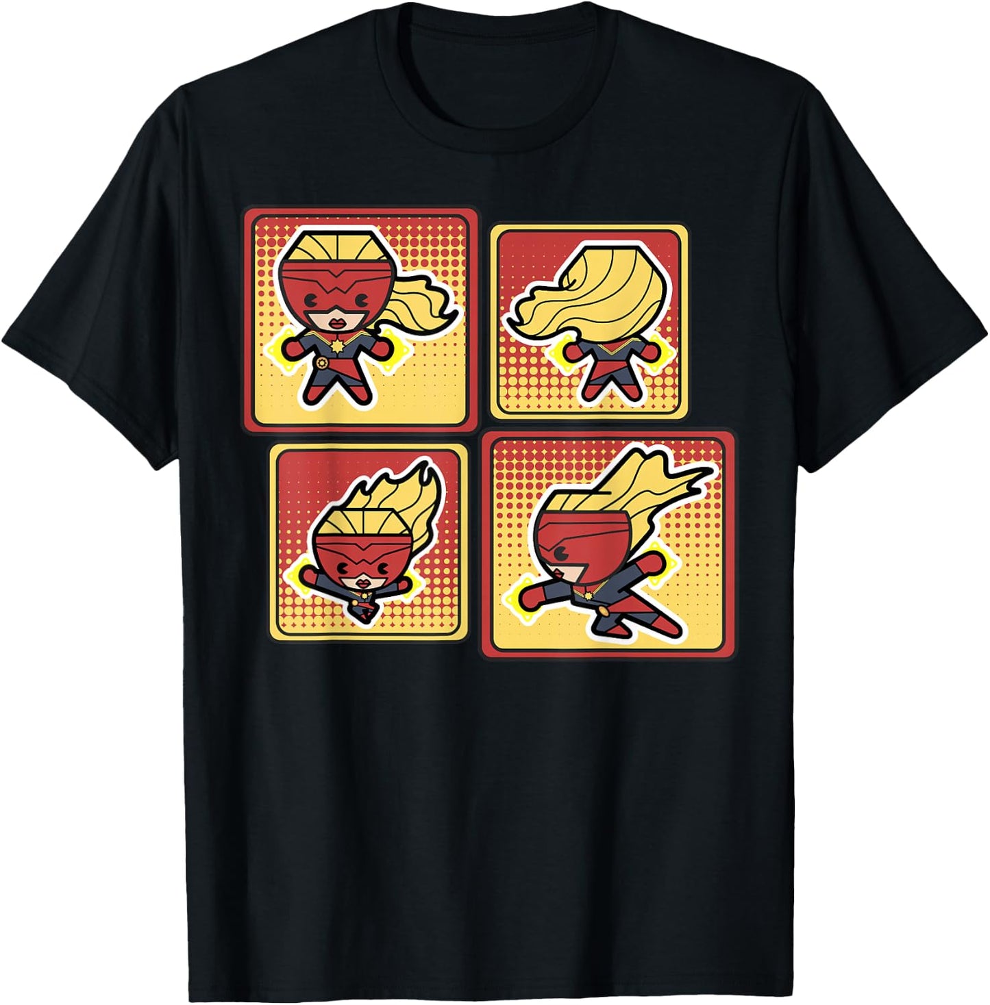 Captain Marvel Kawaii Style Action Pose Poster T-Shirt - T-Shirt | Black