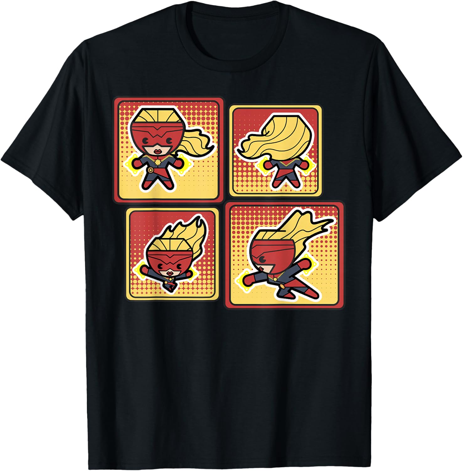 Captain Marvel Kawaii Style Action Pose Poster T-Shirt - T-Shirt | Black