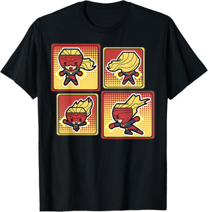 Captain Marvel Kawaii Style Action Pose Poster T-Shirt - T-Shirt | Black