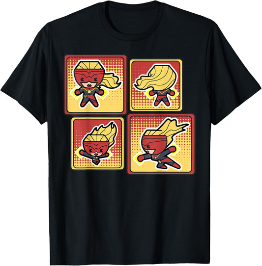 Captain Marvel Kawaii Style Action Pose Poster T-Shirt - T-Shirt | Black