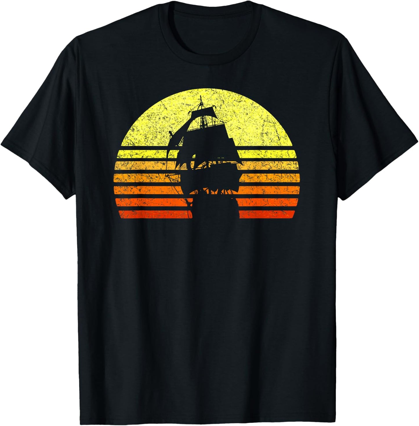 Vintage Sailing Pirate Ship Captain Nautical Sailboat Sailor T-Shirt - T-Shirt | Black