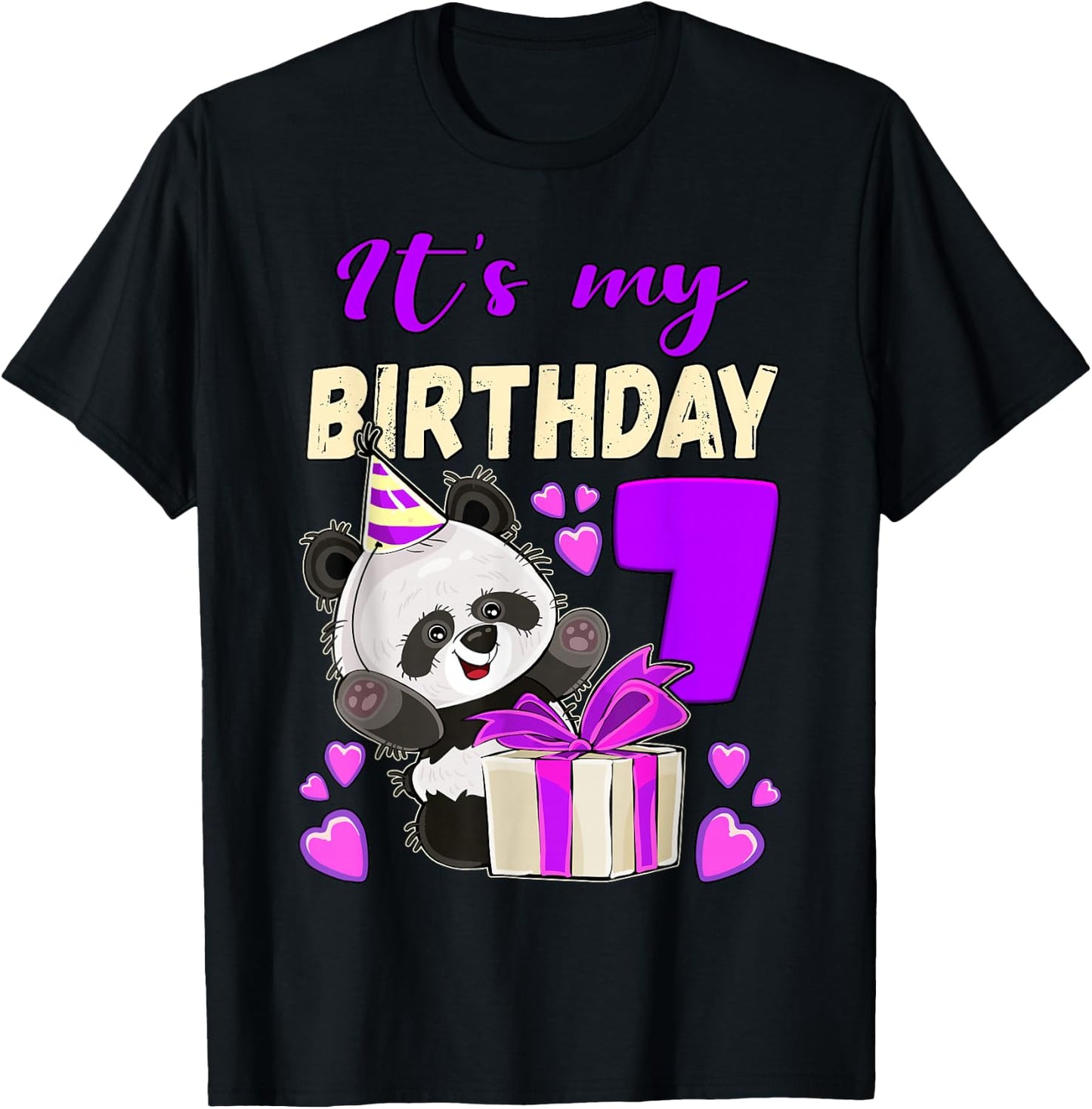Panda Birthday Girl 7 Years Old T-Shirt - T-Shirt | Black