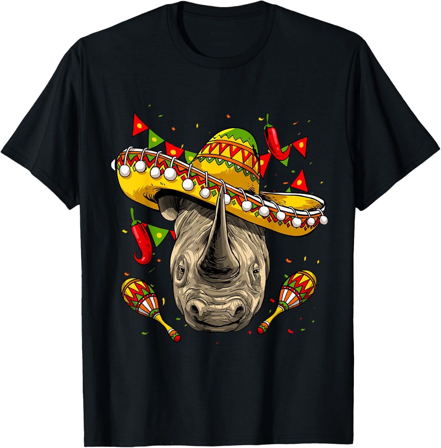Cinco de Mayo Poncho Rhinoceros Sombrero Mexican Rhino Lover T-Shirt - T-Shirt | Black