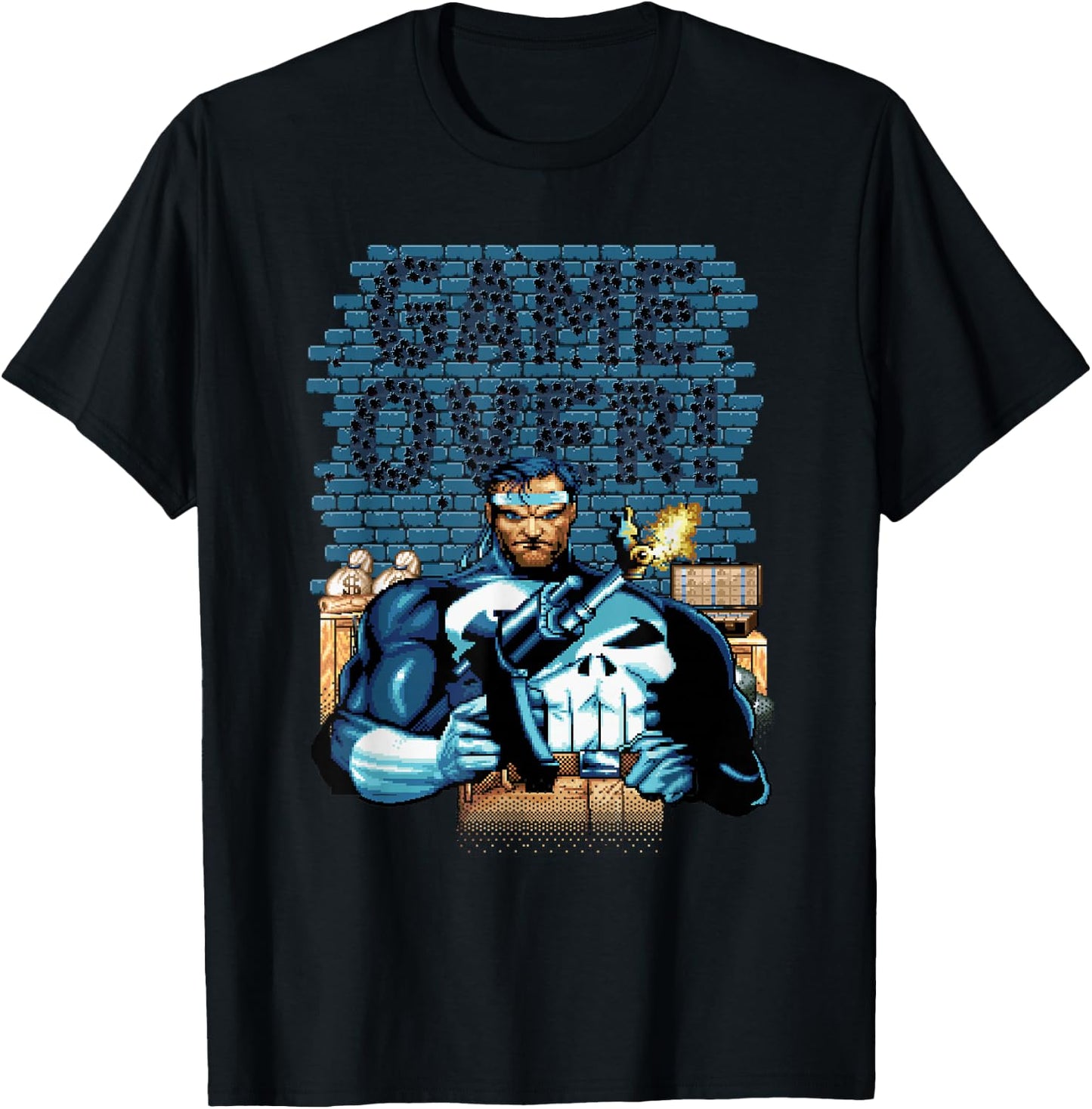 Marvel Punisher Game Over Pixelated 90s T-Shirt - T-Shirt | Black