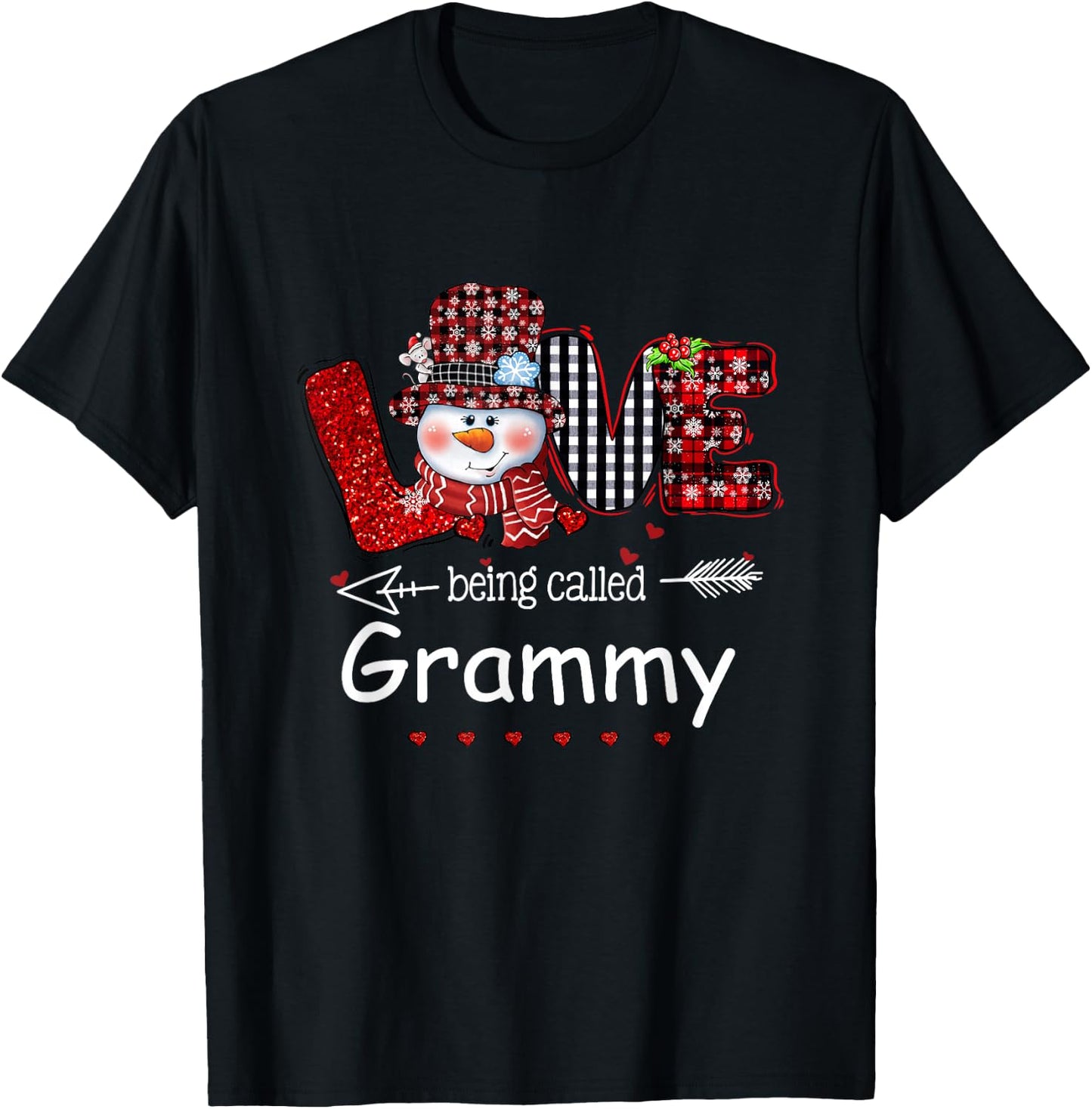 Love being called Grammy Snowman Christmas Red Plaid Xmas T-Shirt - T-Shirt | Black