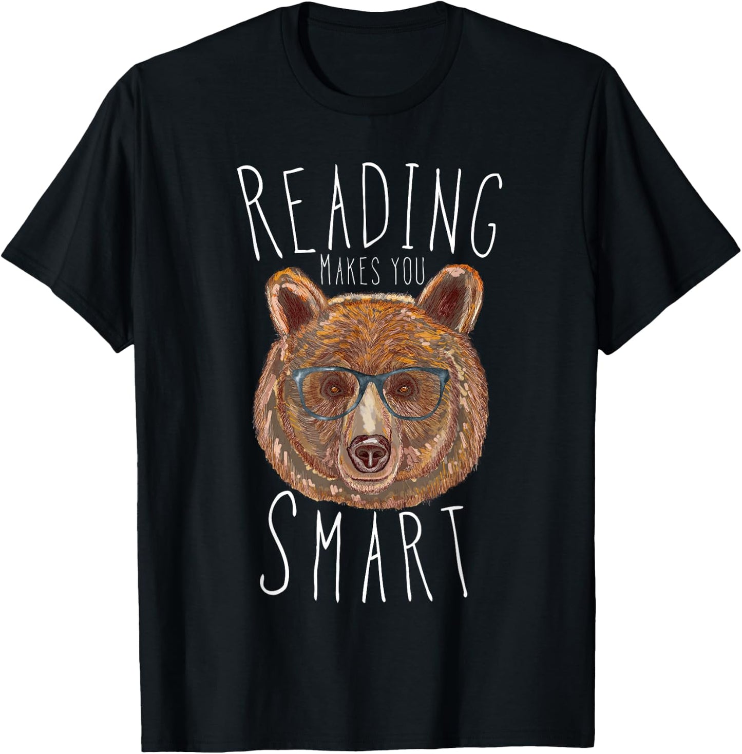 Reading Makes You Smart Bear With Glasses Librarian Bookworm T-Shirt - T-Shirt | Black