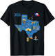 tourism map of Texas state, USA, cities, Landmarks, flag T-Shirt - T-Shirt | Black