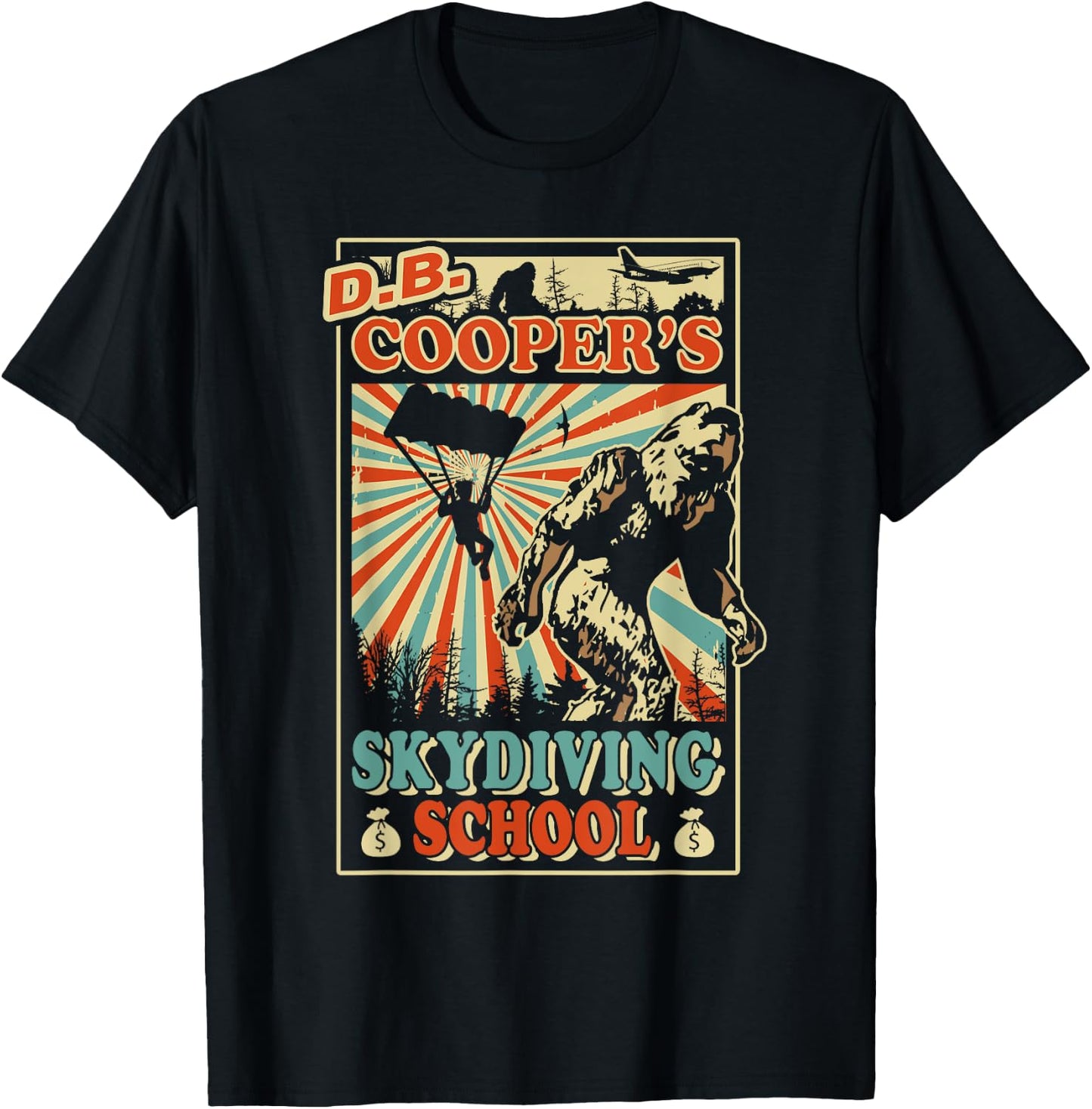 Funny D.B. Cooper's Skydiving School Bigfoot Vintage T-Shirt - T-Shirt | Black