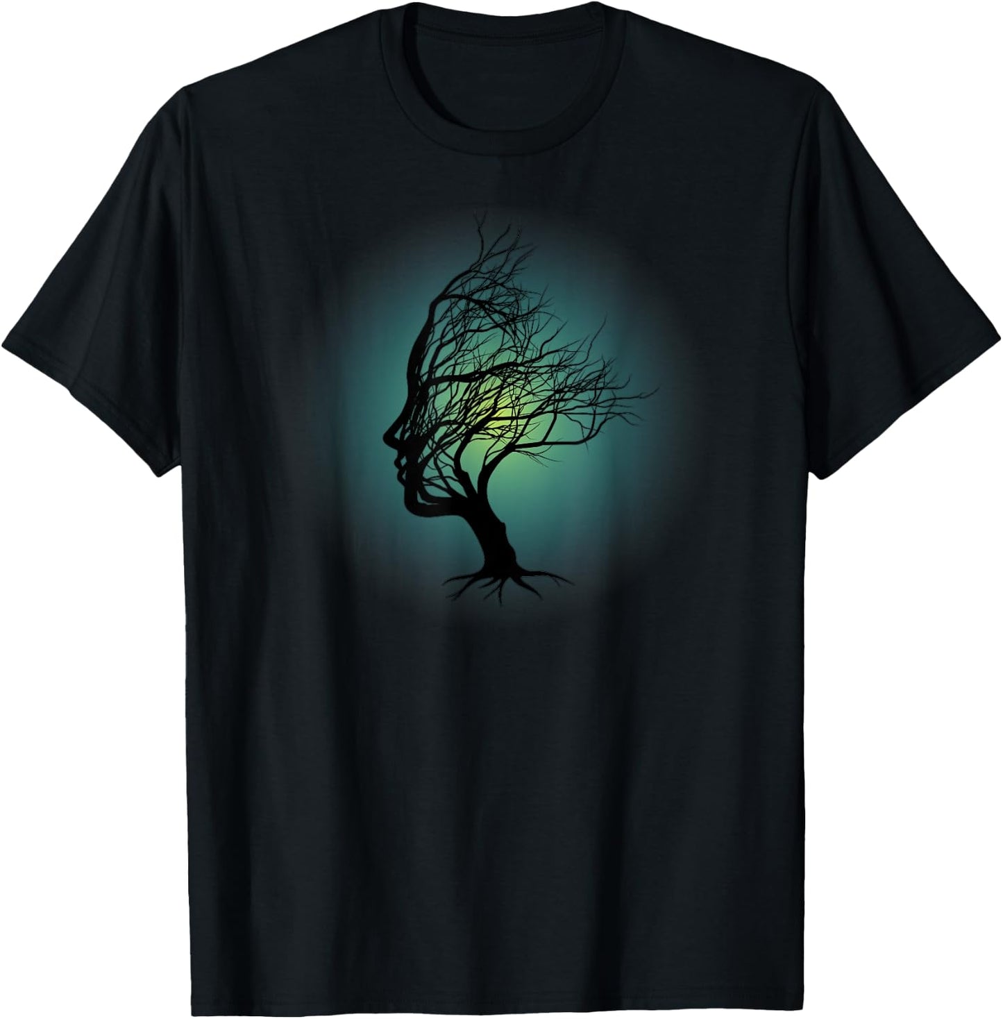 Surreal Tree Of Life Face Silhouette Spiritual Yoga Zen T-Shirt - T-Shirt | Black