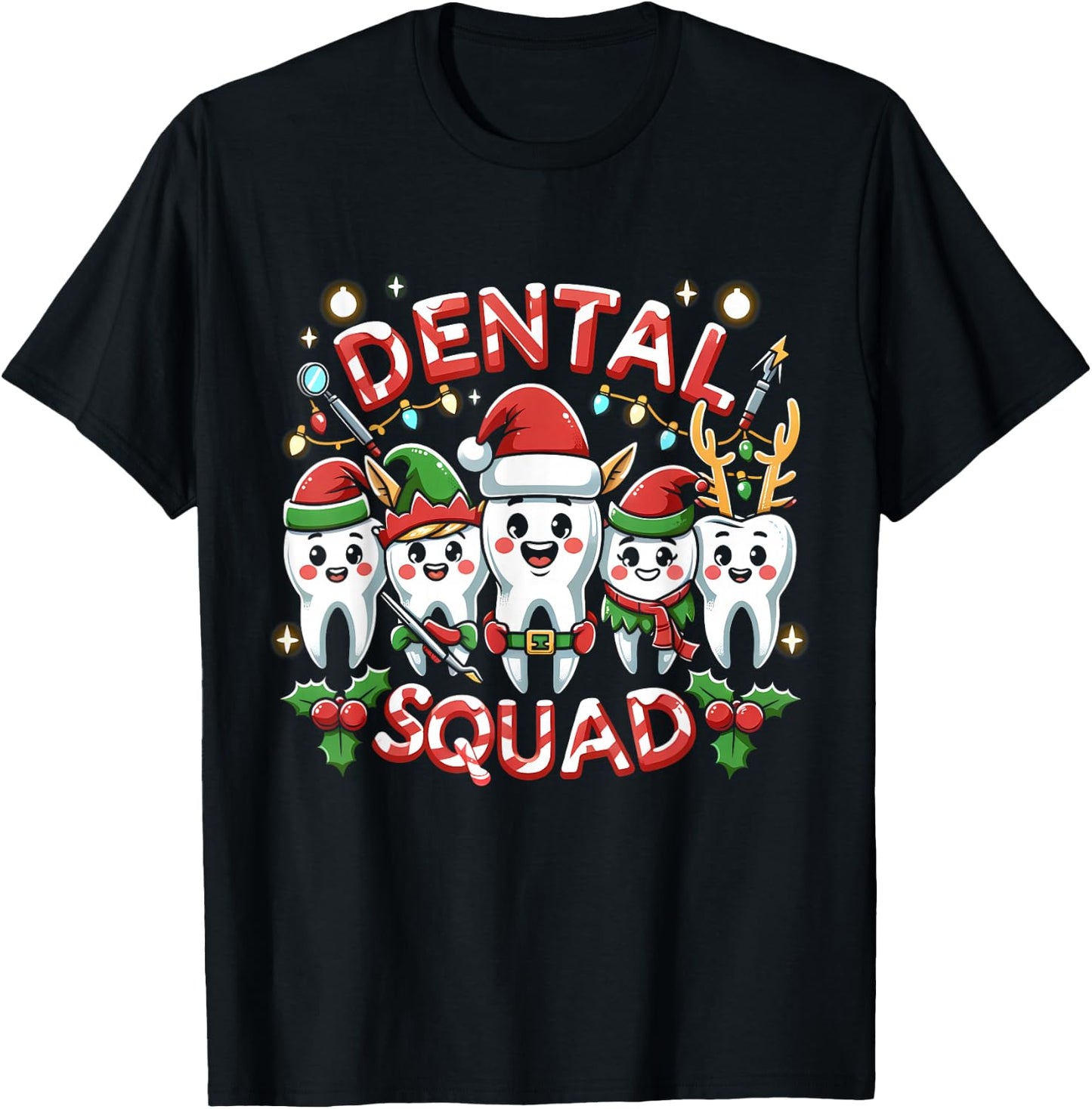 Jolly Dental Squad Celebration Christmas Teeth Dentistry T-Shirt - T-Shirt | Black