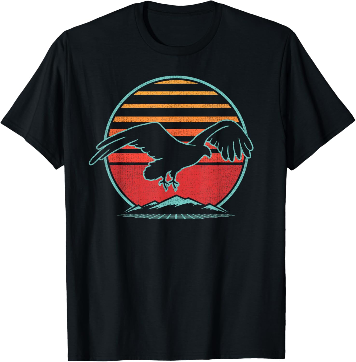 Hawk Retro Osprey Vintage 80s Style Birding Gift T-Shirt - T-Shirt | Black