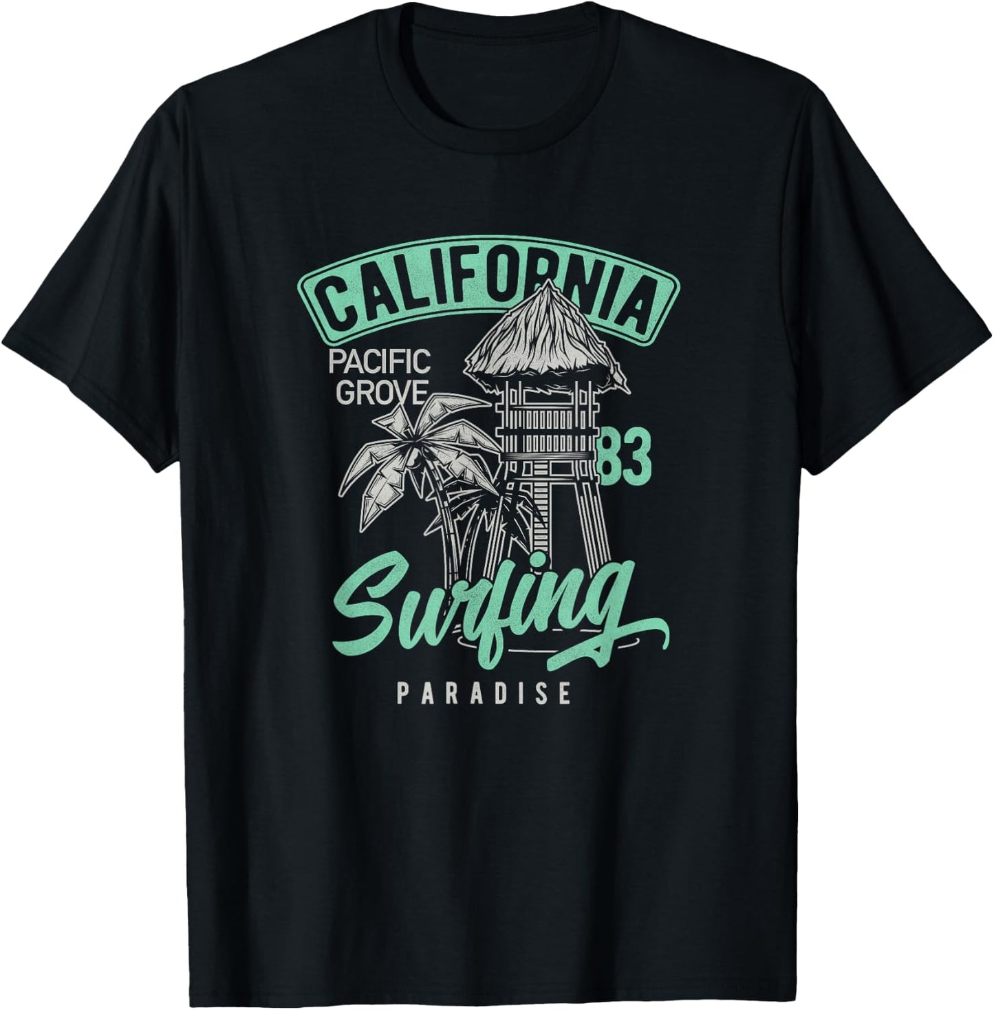 Pacific Grove Vintage Retro 70s 80s Surf T-Shirt - T-Shirt | Black
