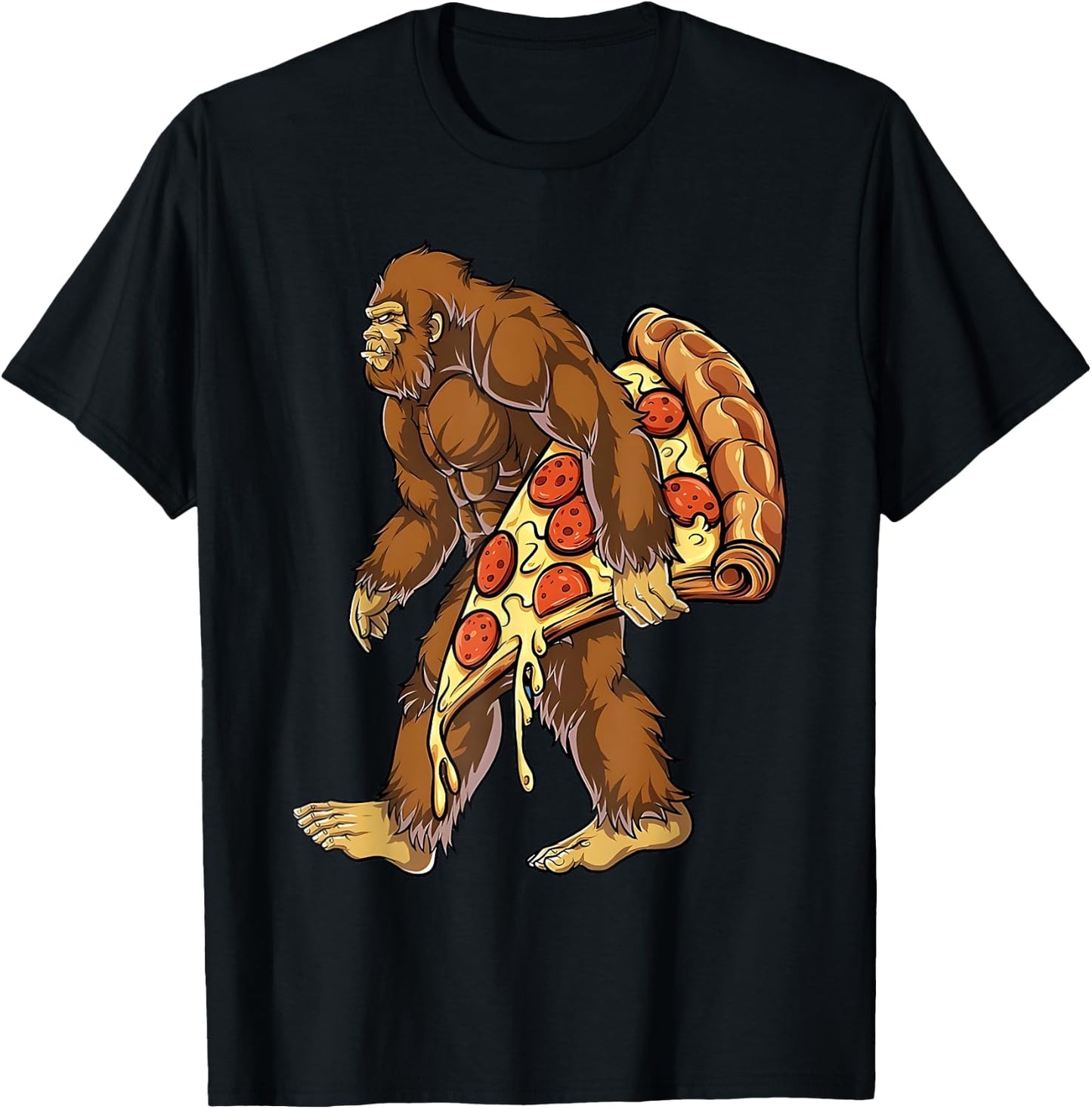 Funny Sasquatch Carry Pizza Sasquatch Animals Pizza Lovers T-Shirt - T-Shirt | Black