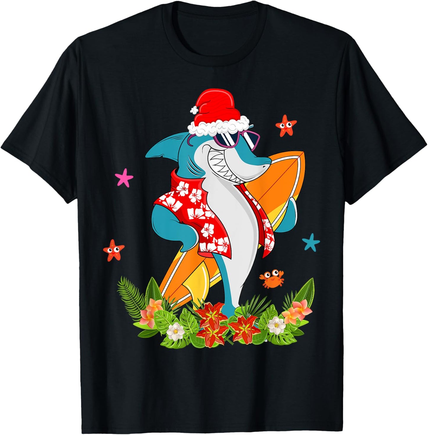 Funny Shark Hawaiian Summer Surfing Shark Christmas in July Women Kids T-Shirt - T-Shirt | Black