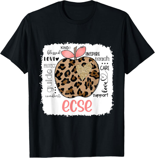 Leopard Teacher 2022 It Last Day Of School ECSE T-Shirt - T-Shirt | Black