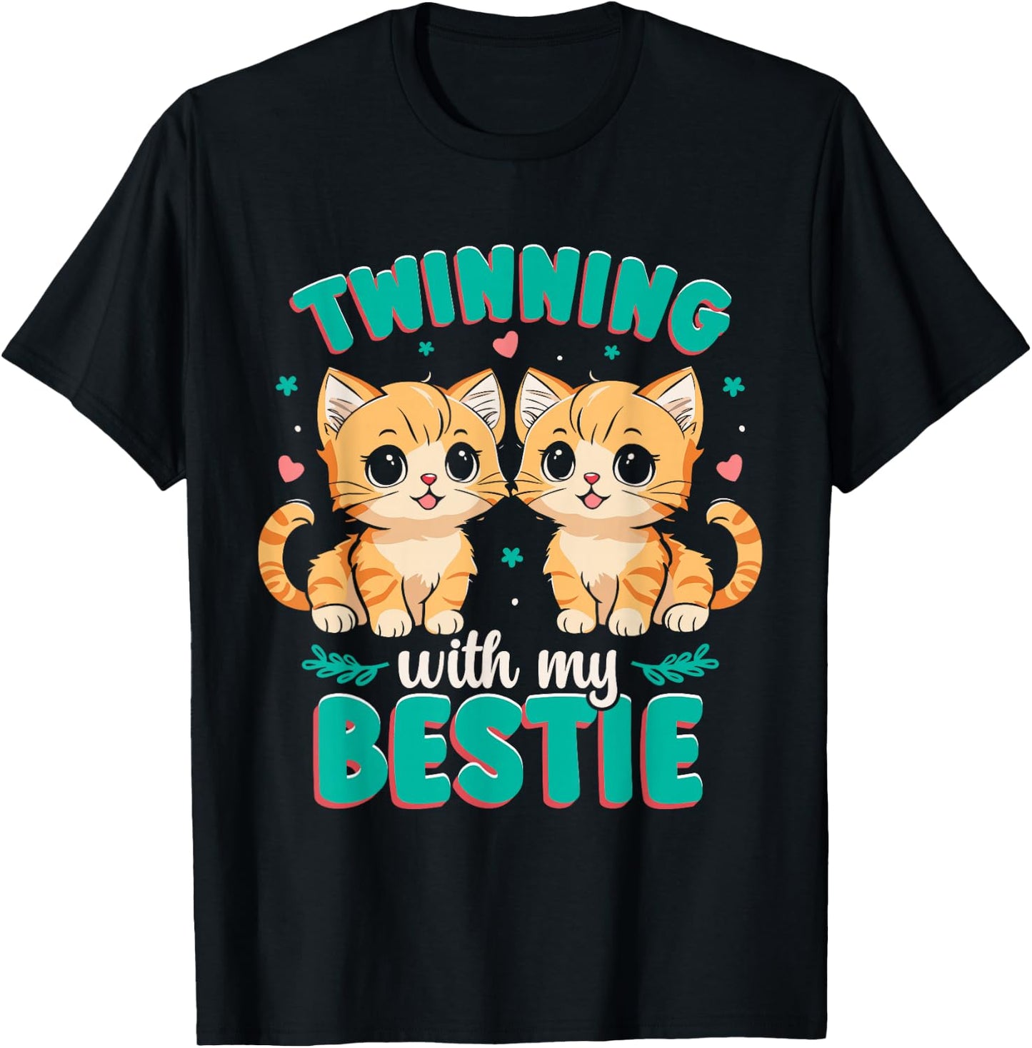 Friendship Twinning Bestie Matching Twin Cat T-Shirt - T-Shirt | Black