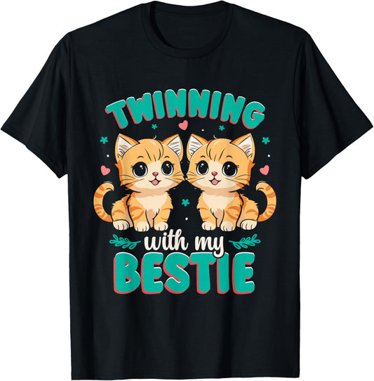 Friendship Twinning Bestie Matching Twin Cat T-Shirt - T-Shirt | Black