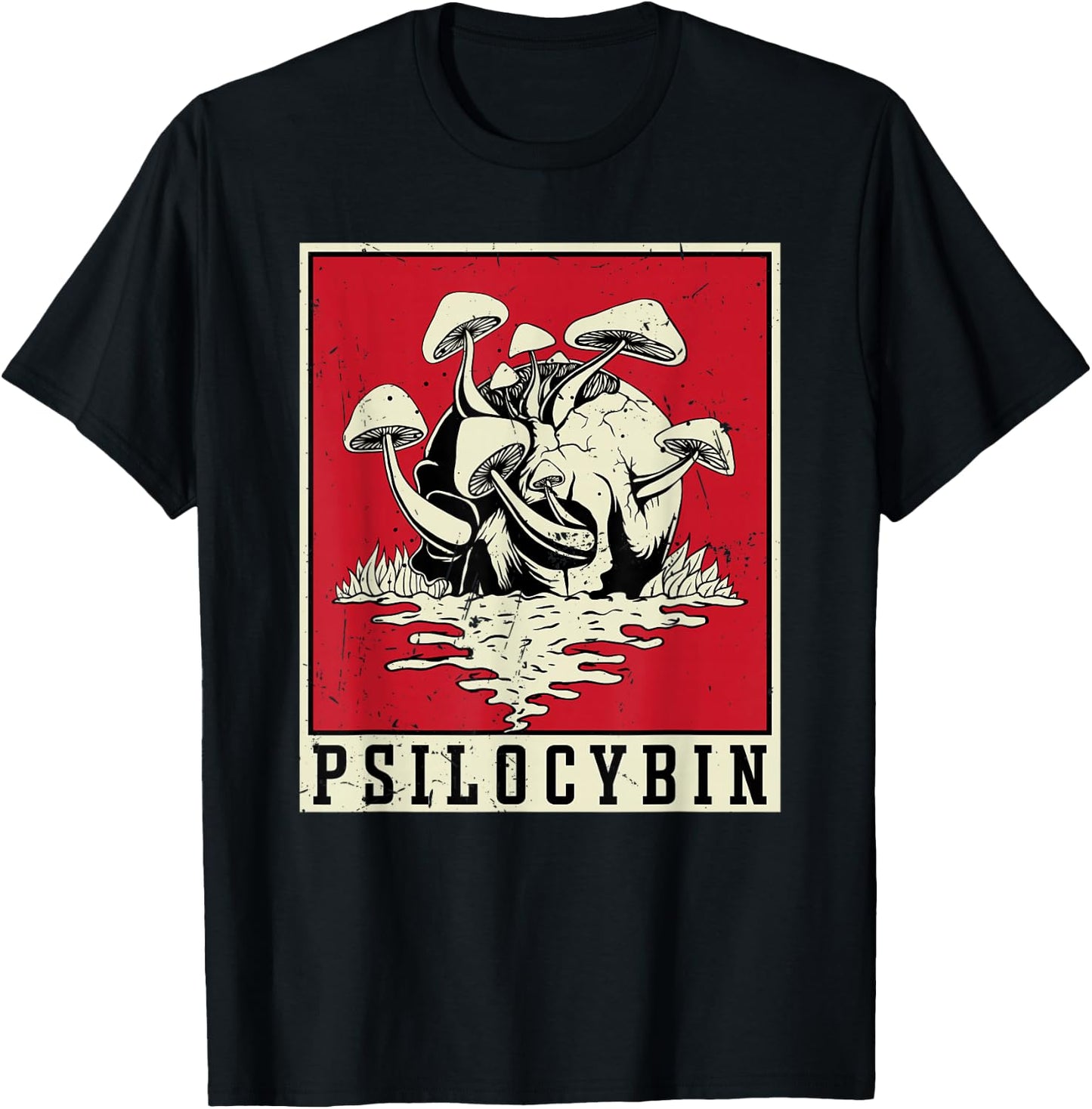 Psilocybin Retro Psychedelic Magic Mushroom Vintage Mycology T-Shirt - T-Shirt | Black