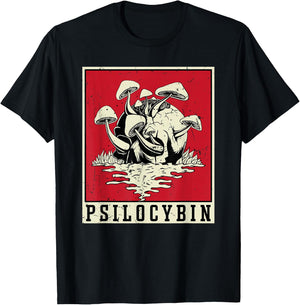 Psilocybin Retro Psychedelic Magic Mushroom Vintage Mycology T-Shirt - T-Shirt | Black