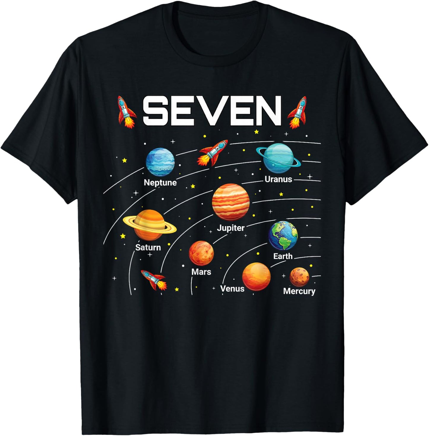 7 Year Old Shirt Boys Girls Space Planets 7th Birthday Boy T-Shirt - T-Shirt | Black