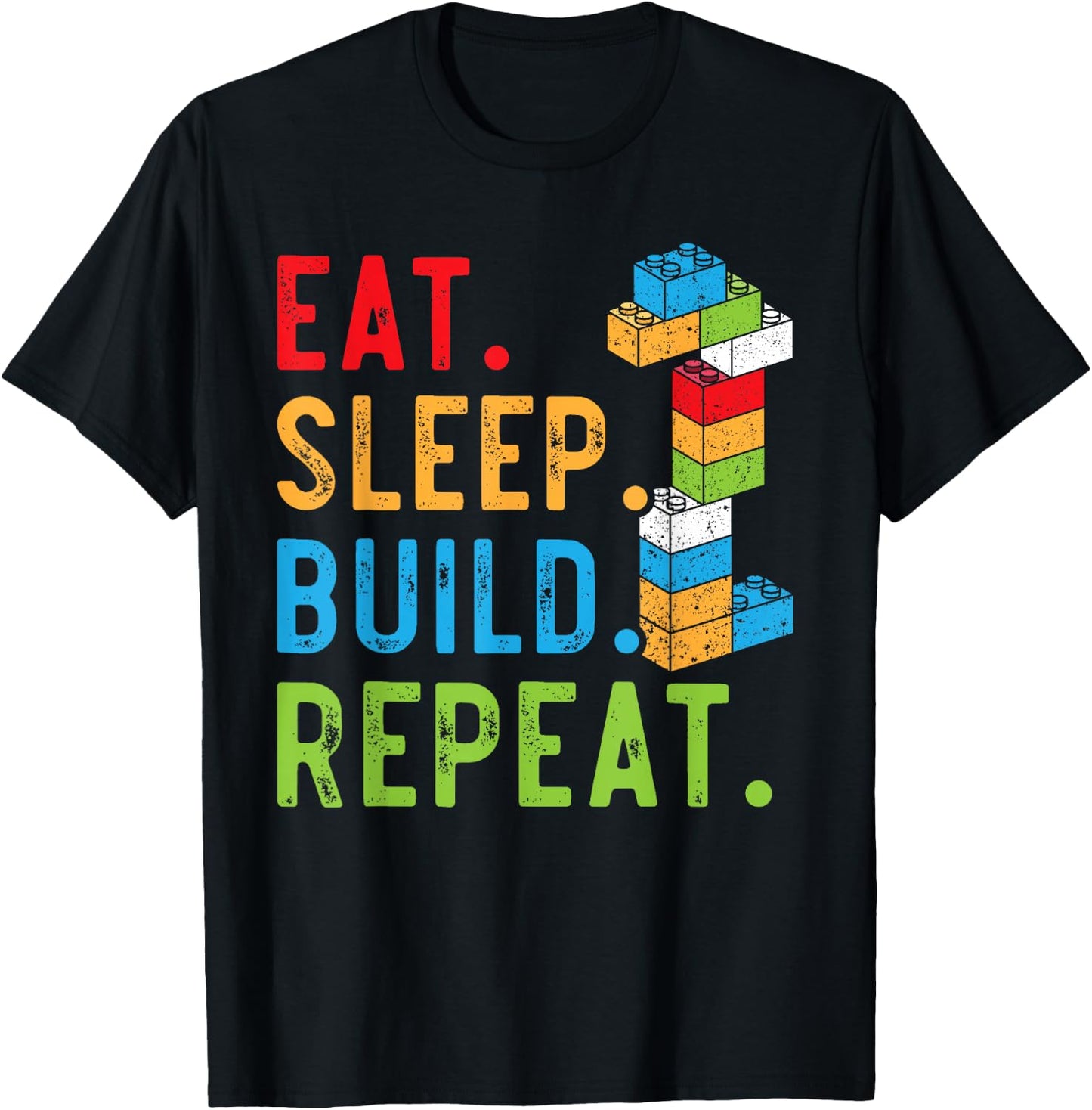 Eat Sleep Build Repeat Master Builder Bricks Blocks T-Shirt - T-Shirt | Black