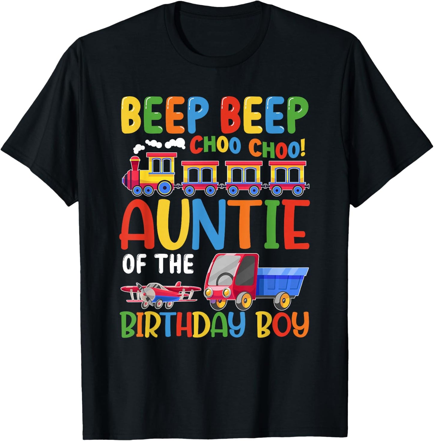 Auntie of The Bday Boy Transportation Family Matching T-Shirt - T-Shirt | Black