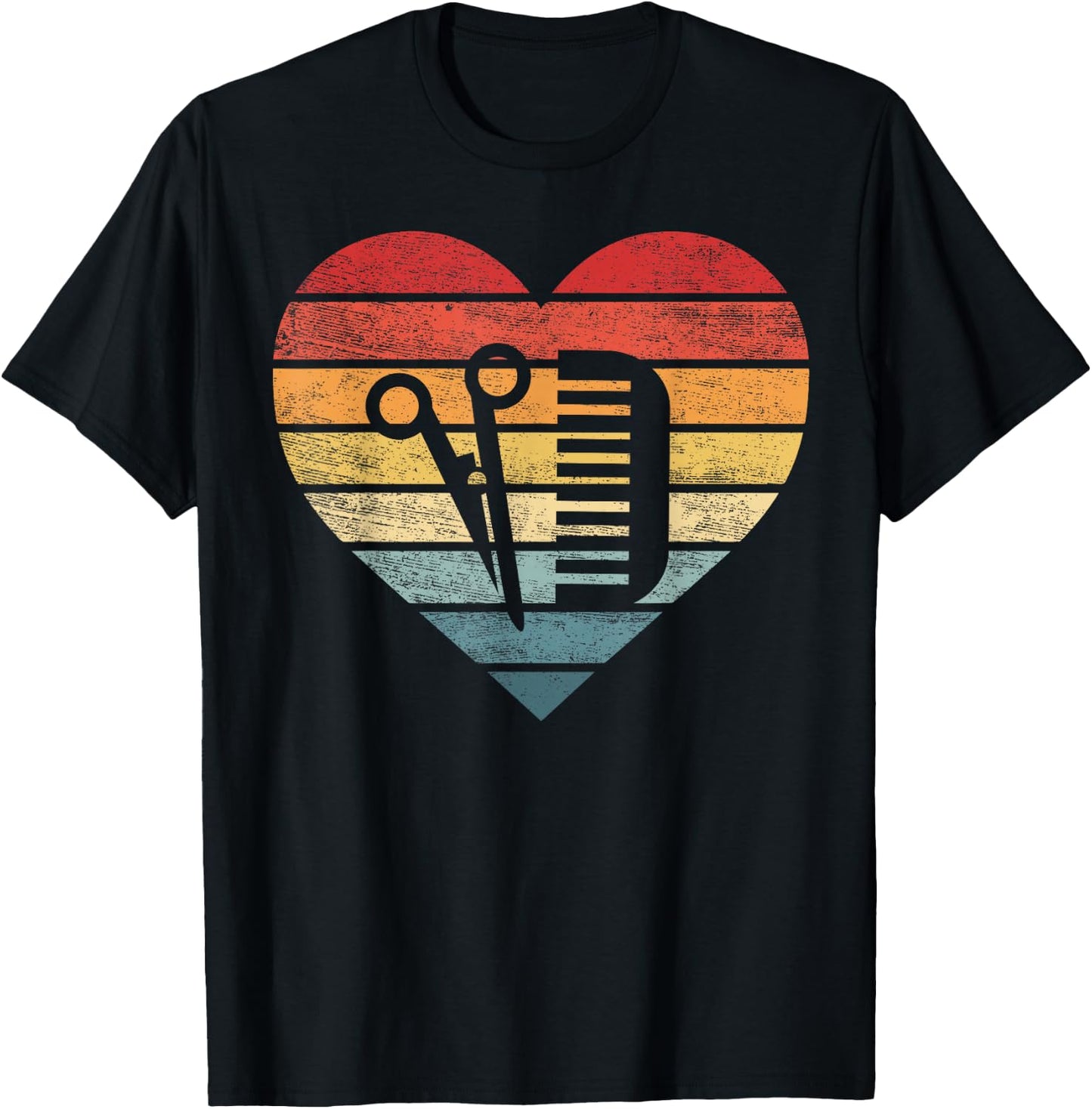 Barber Hairdresser Gifts Retro Sunset Scissors Hair Stylist T-Shirt - T-Shirt | Black