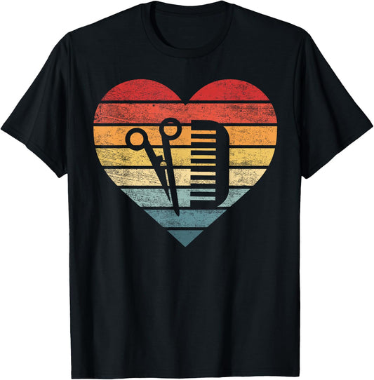 Barber Hairdresser Gifts Retro Sunset Scissors Hair Stylist T-Shirt - T-Shirt | Black