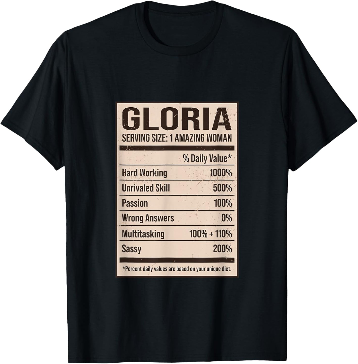 Gloria Nutrition Facts Name Nickname Alias Title Friends T-Shirt - T-Shirt | Black