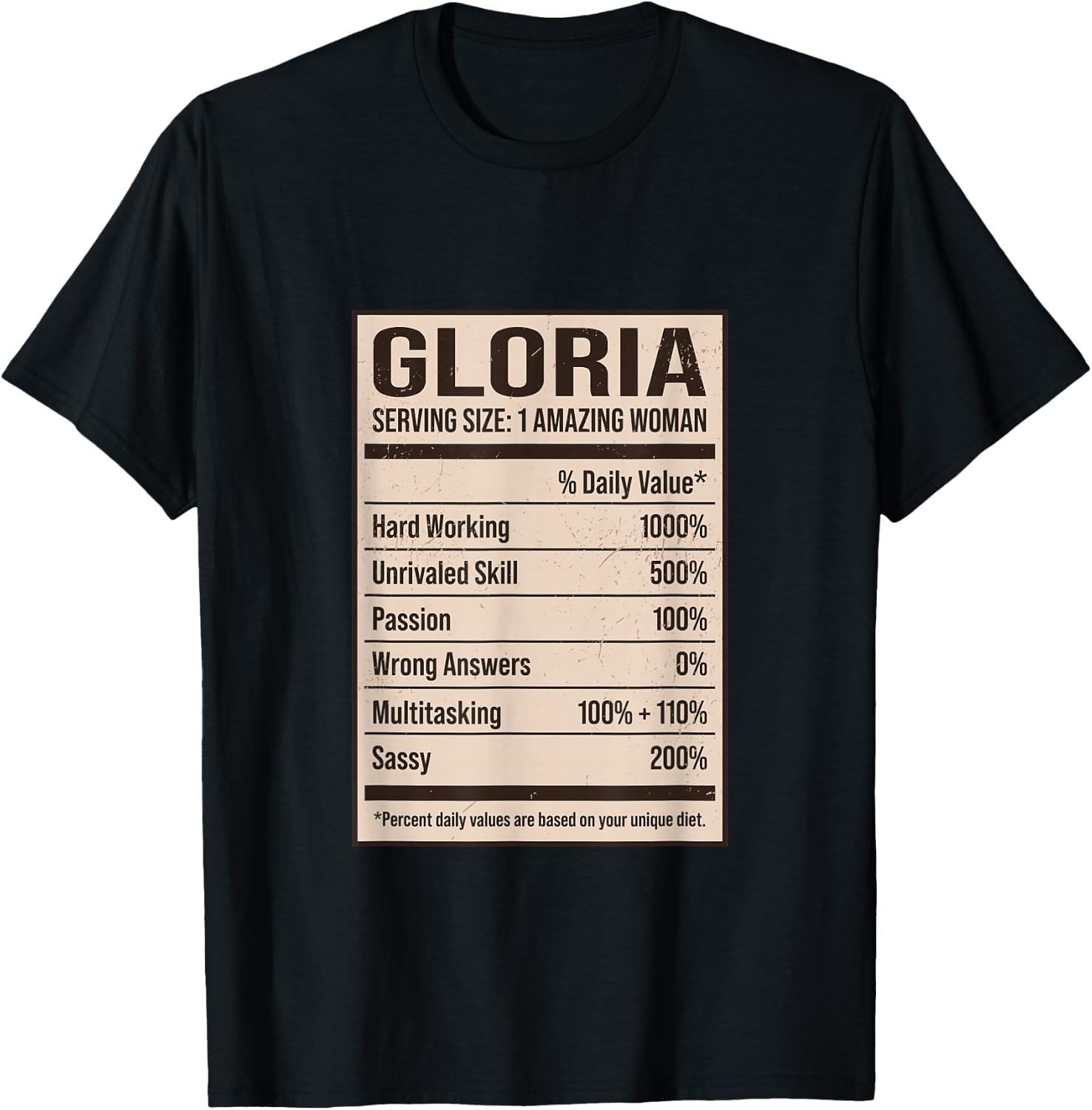 Gloria Nutrition Facts Name Nickname Alias Title Friends T-Shirt - T-Shirt | Black