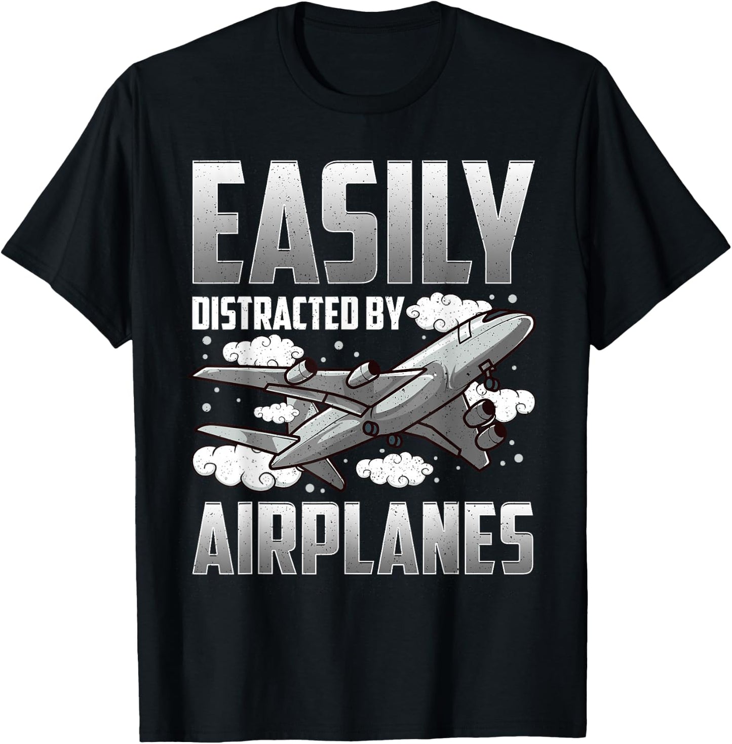 Funny Pilot Shirt Aviation Easily Distracted By Airplanes T-Shirt - T-Shirt | Black