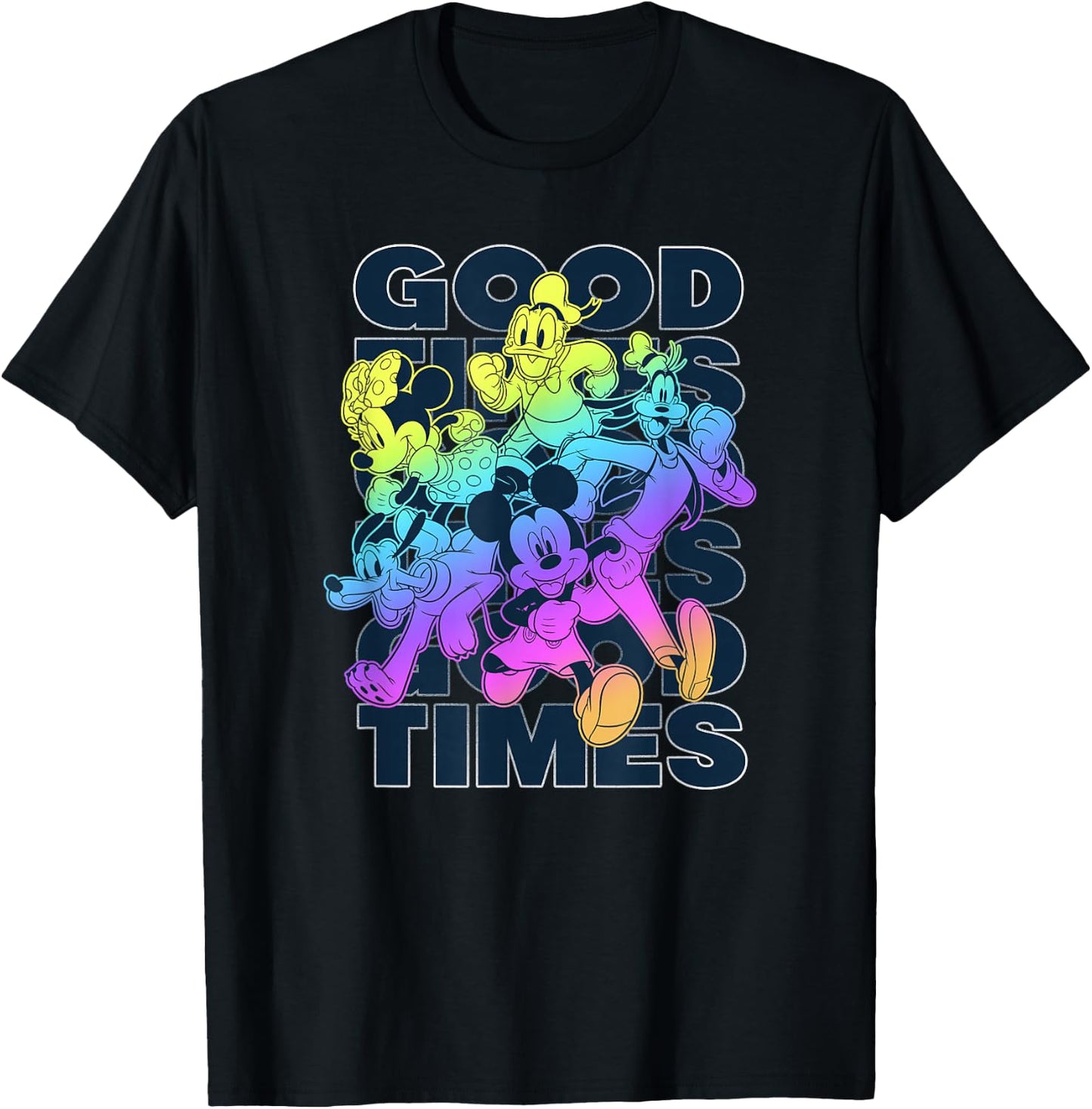 Disney Mickey Classic Good Times Neon Group T-Shirt - T-Shirt | Black