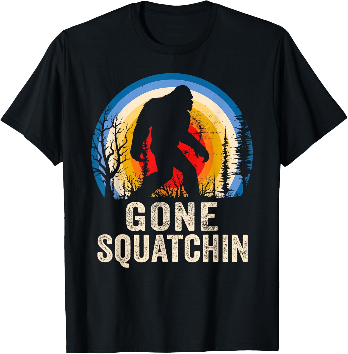 Gone Squatchin to Find Bigfoot Sasquatch Retro T-Shirt - T-Shirt | Black