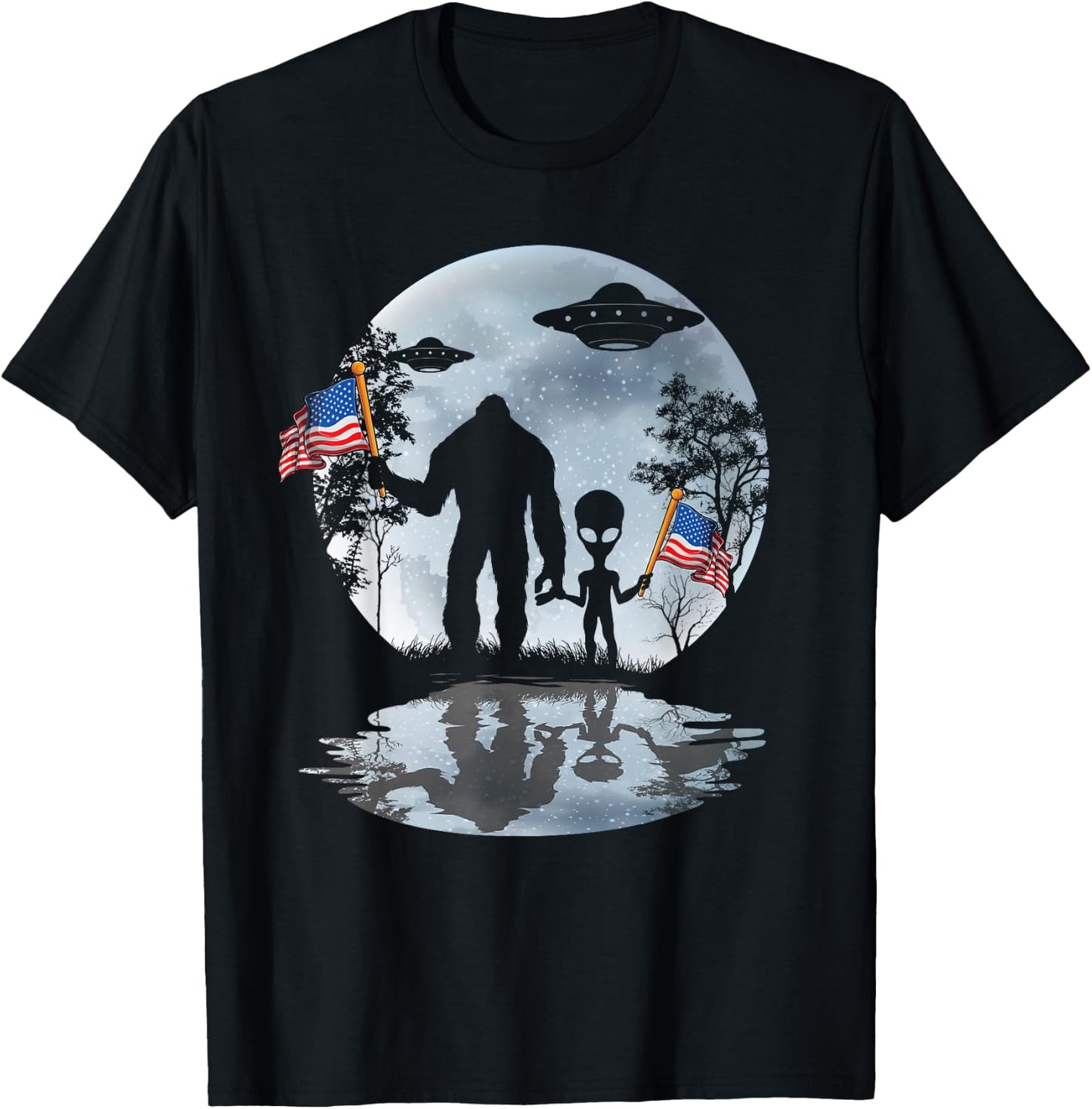 Alien Bigfoot Sasquatch UFO Extraterrestrial Kids Men T-Shirt - T-Shirt | Black